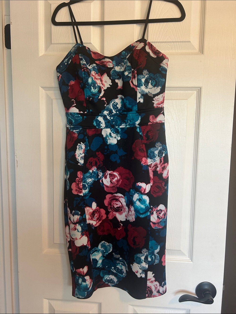 Windsor Black Floral Midi Dress with Blue and Burgundy Print SIZE9